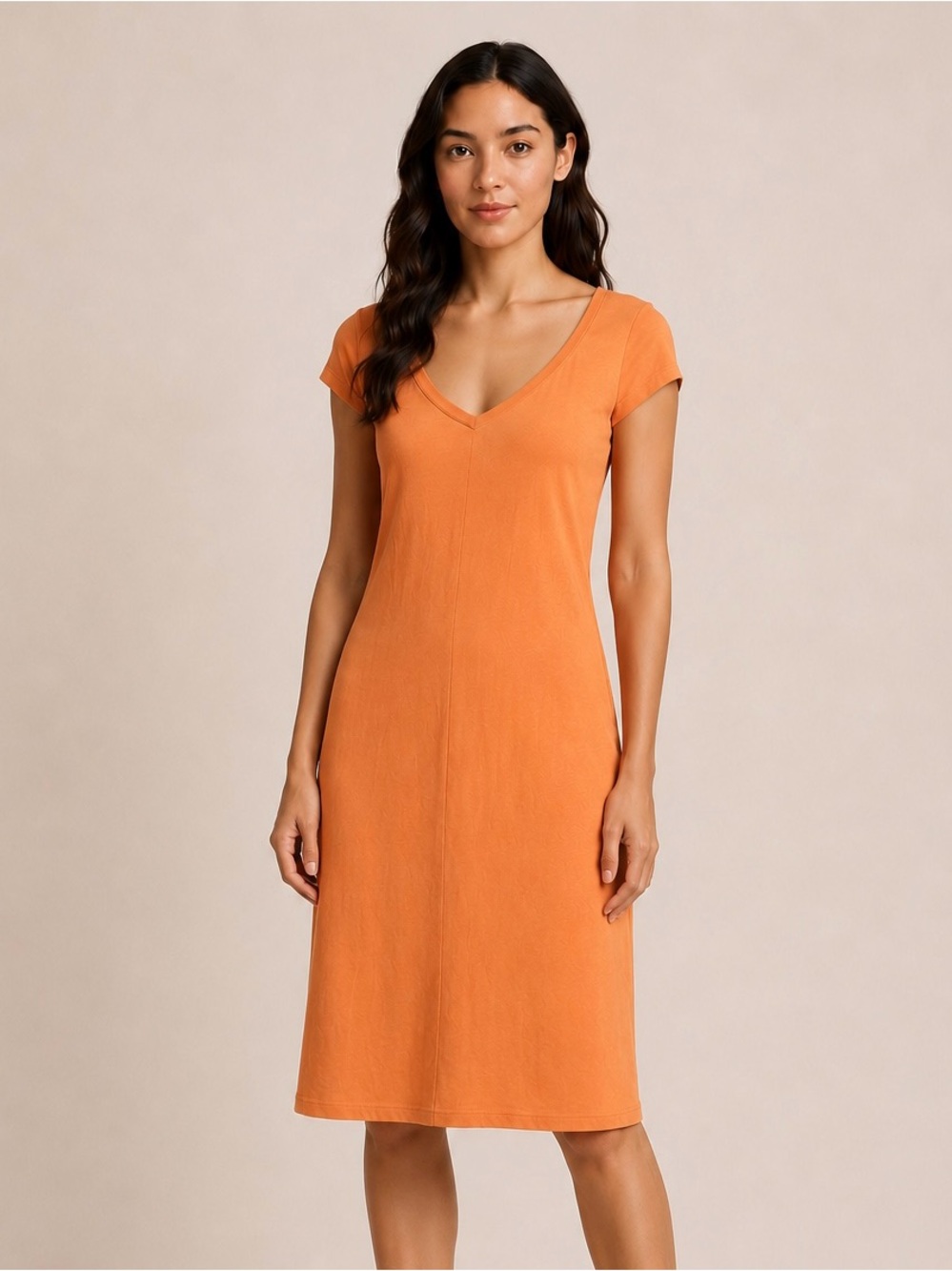 NEW Newport News coral Cotton Midi Dress Women’s Size S V-Neck Short Sleeve